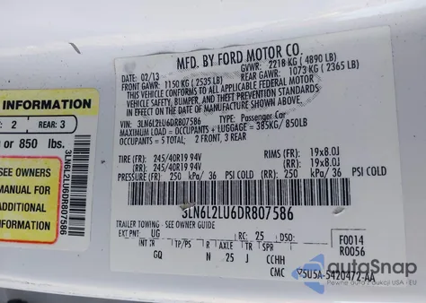 2013 Lincoln Mkz Hybrid z USA, uszkodzony, nr VIN 3LN6L2LU6DR807586